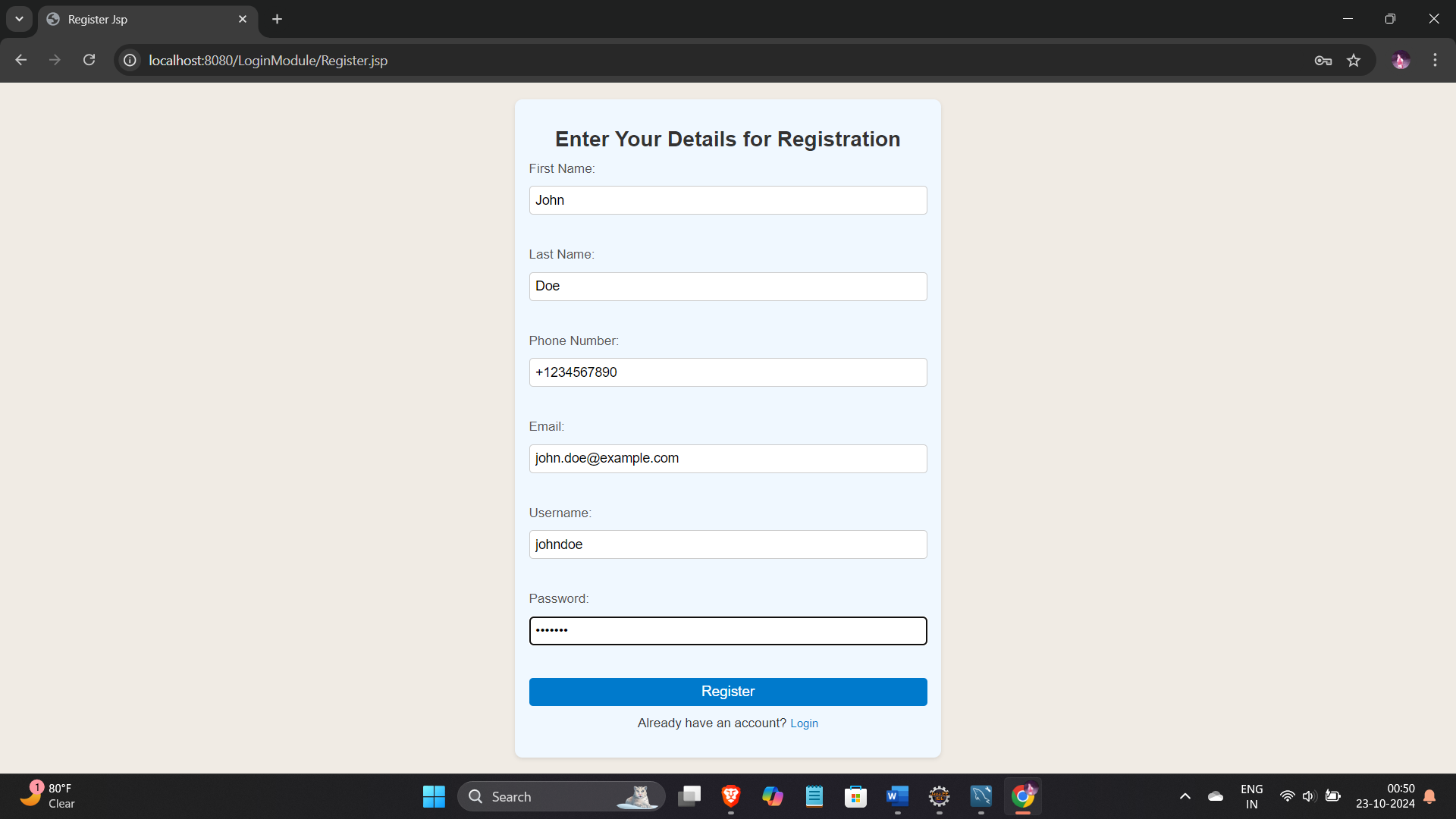 Registration Screenshot
